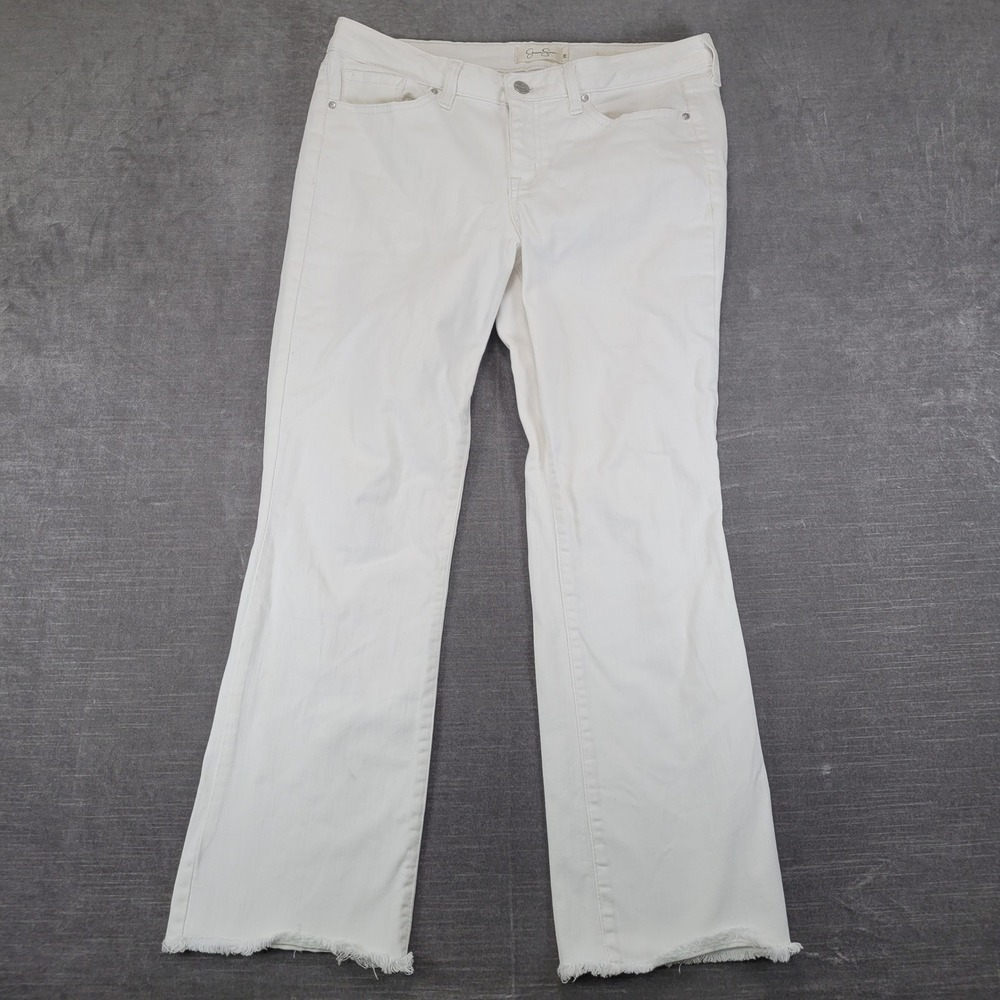 Jessica Simpson Cherish Cropped Flare Jeans White Raw Hem Size 29 Womens